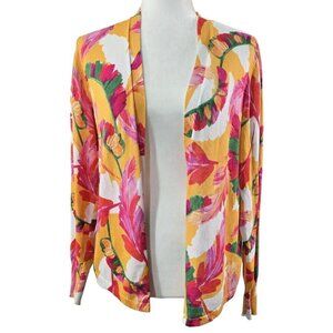 Chico's Summer Romance Foliage Tropical Topper Open Front Cardigan Beachy